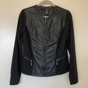Alfani Faux Leather & Fabric Sleeves Moto Jacket
